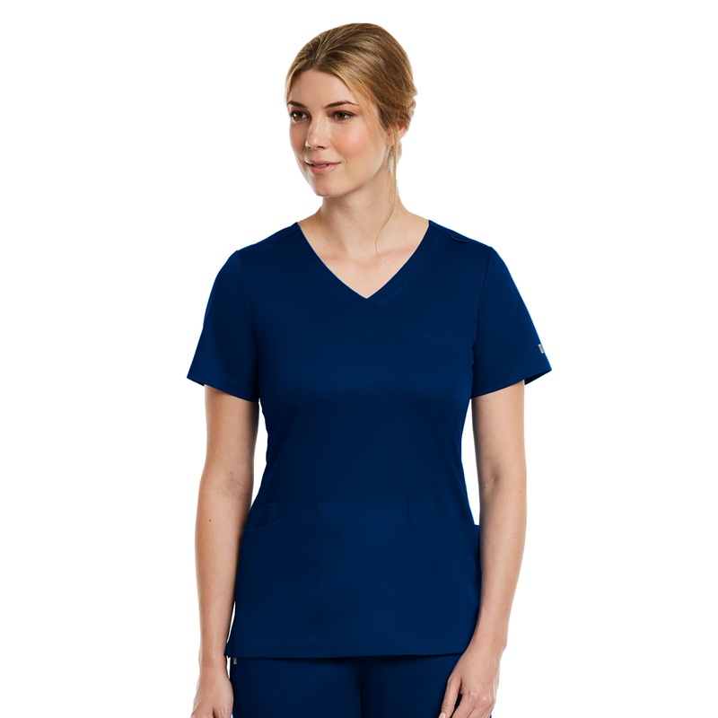 Women's Three-Pocket Curved Mock Wrap Top - 3701 - Navy