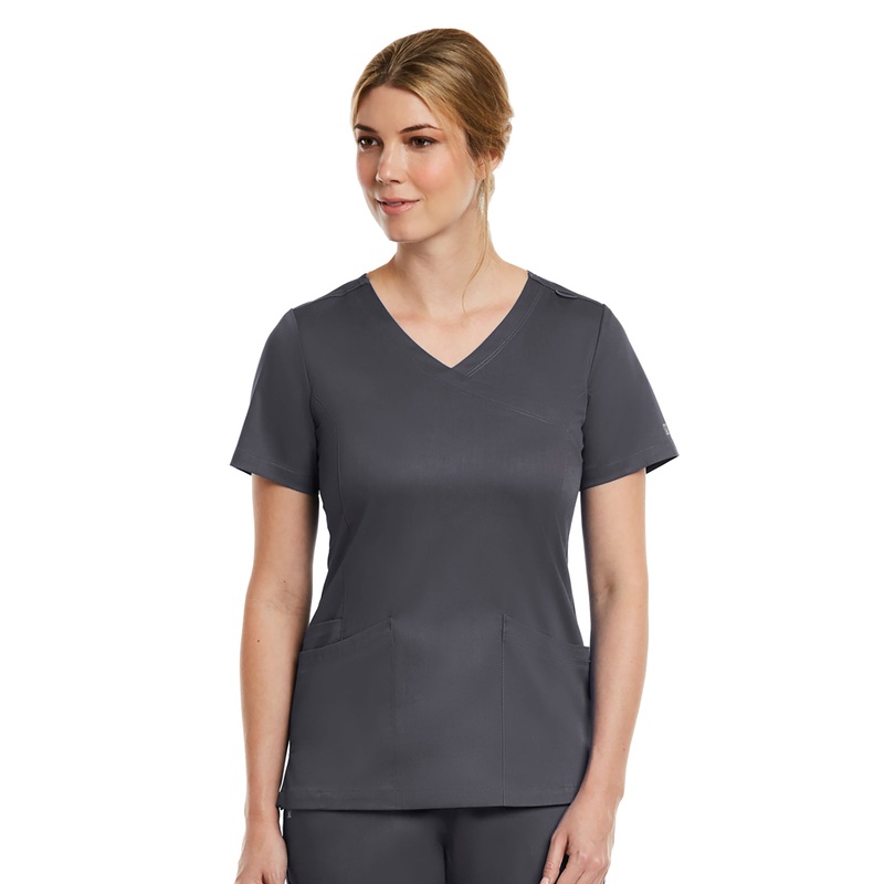 Women's Three-Pocket Curved Mock Wrap Top - 3701 - Pewter