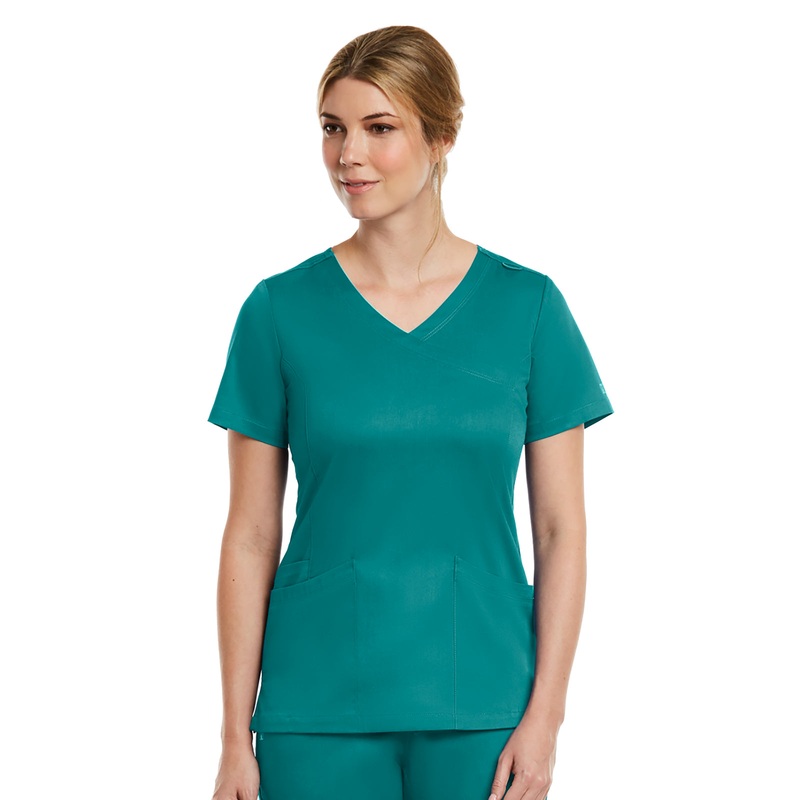 Women's Three-Pocket Curved Mock Wrap Top - 3701 - Teal