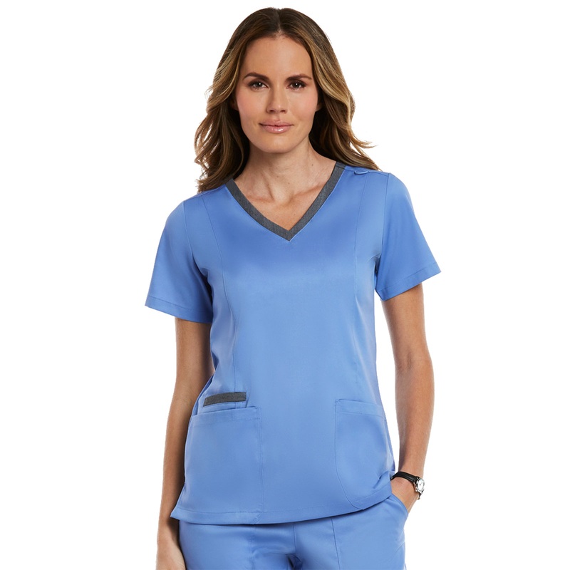 Women's Three-Pocket Heather Neck Band Top - 3502 - Ceil Blue