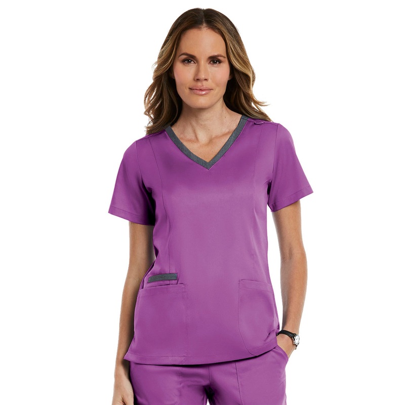 Women's Three-Pocket Heather Neck Band Top - 3502 - Dahlia