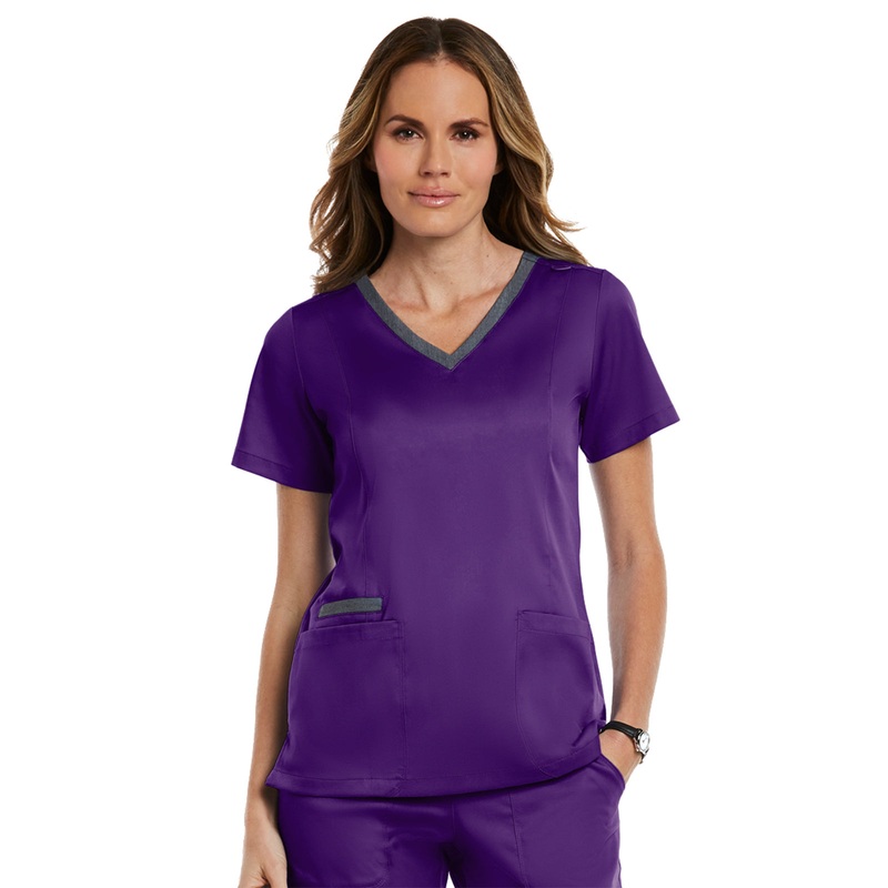 Women's Three-Pocket Heather Neck Band Top - 3502 - Eggplant