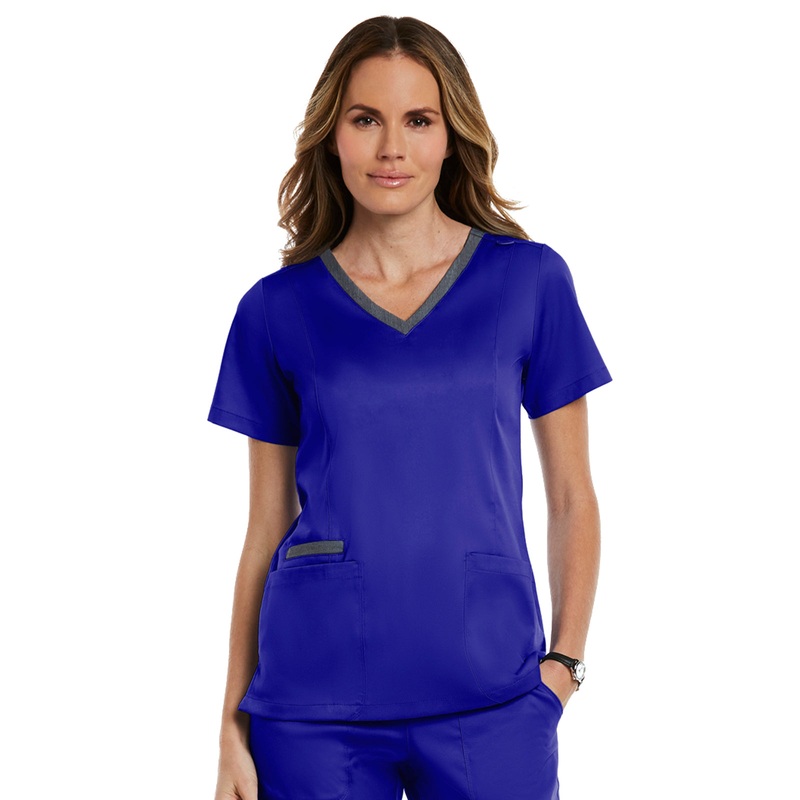 Women's Three-Pocket Heather Neck Band Top - 3502 - Galaxy Blue