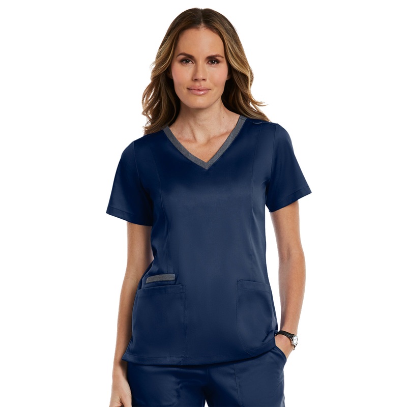 Women's Three-Pocket Heather Neck Band Top - 3502 - Navy