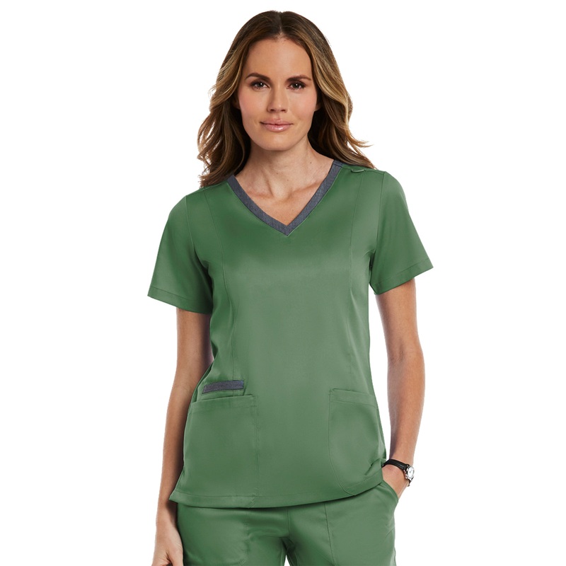 Women's Three-Pocket Heather Neck Band Top - 3502 - Olive