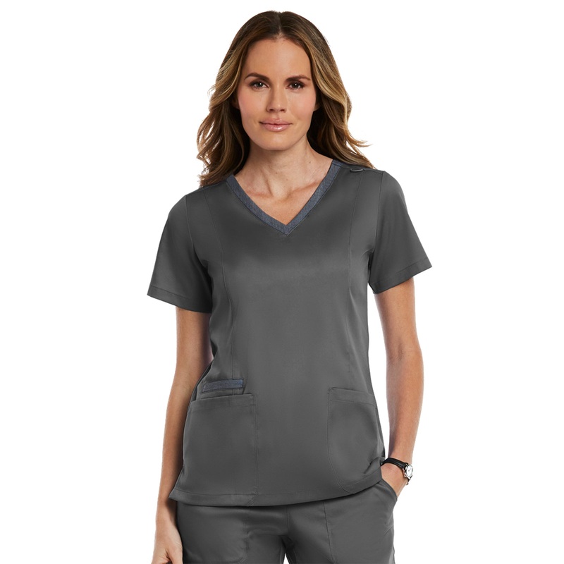 Women's Three-Pocket Heather Neck Band Top - 3502 - Pewter