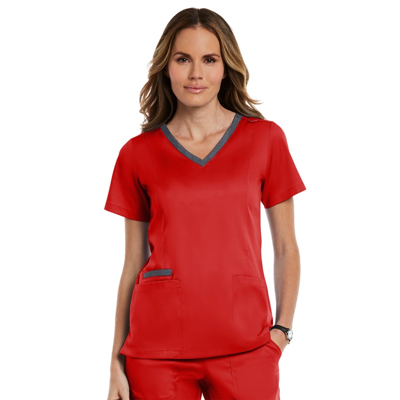 Women's Three-Pocket Heather Neck Band Top - 3502 - Red