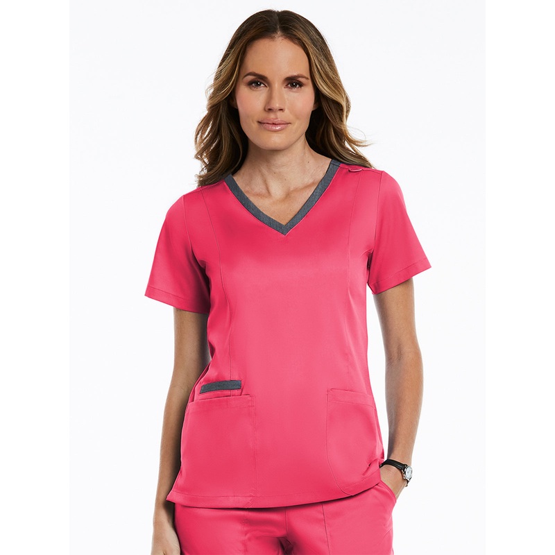 Women's Three-Pocket Heather Neck Band Top - 3502 - Watermelon