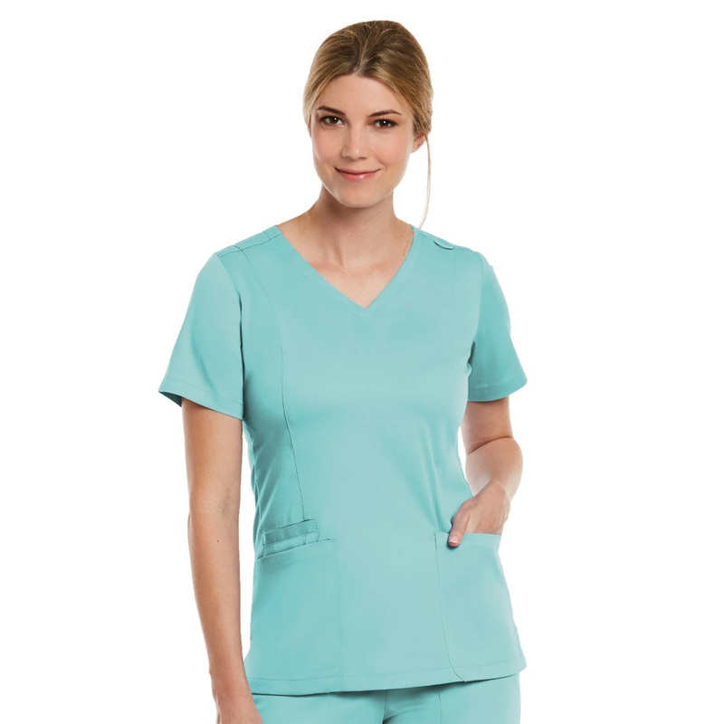 Women's Three-Pocket V-Neck Top - 3501 - Aruba Blue