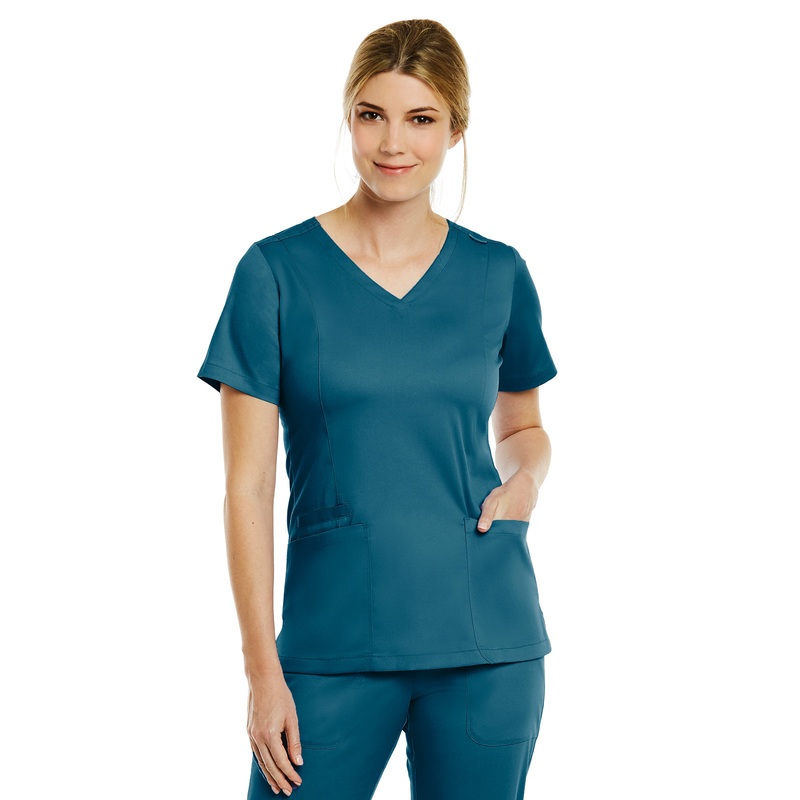 Women's Three-Pocket V-Neck Top - 3501 - Caribbean Blue