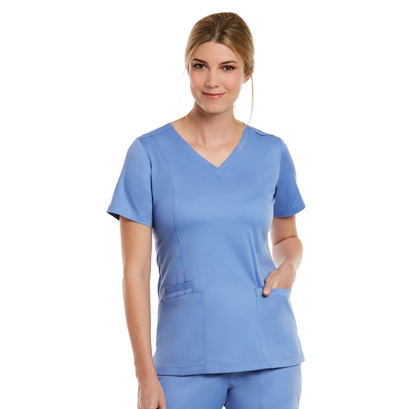 Women's Three-Pocket V-Neck Top - 3501 - Ceil Blue