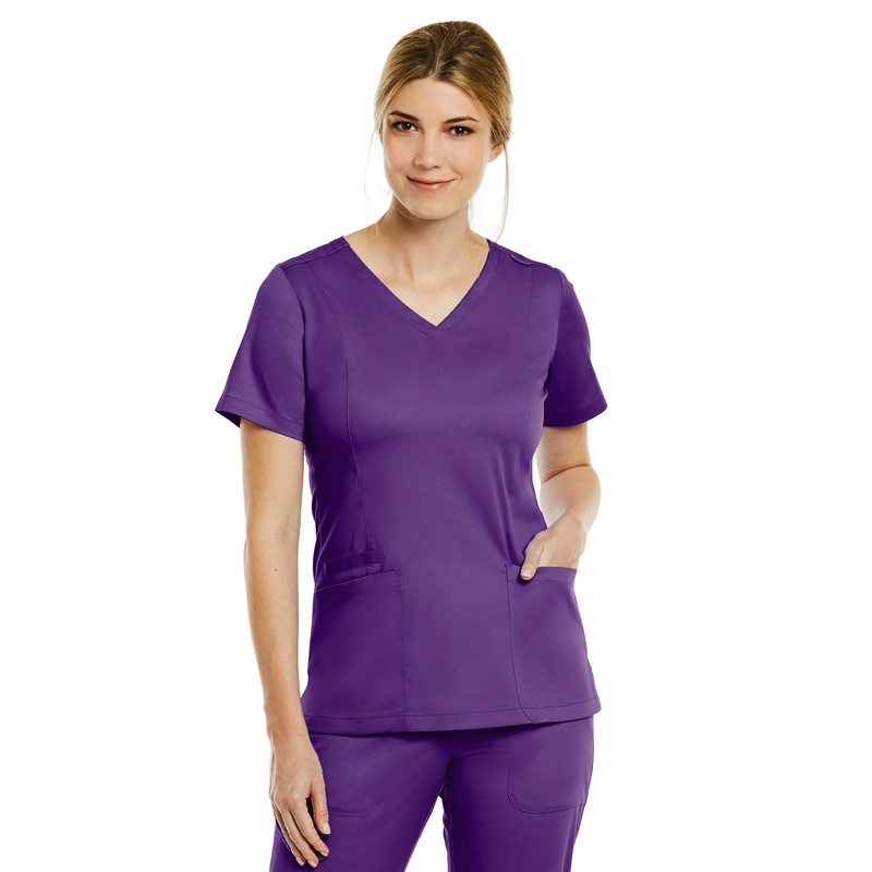 Women's Three-Pocket V-Neck Top - 3501 - Eggplant