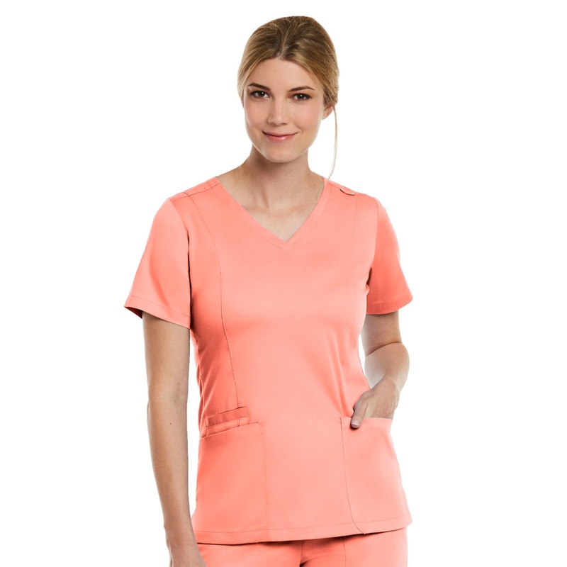 Women's Three-Pocket V-Neck Top - 3501 - Fresh Salmon