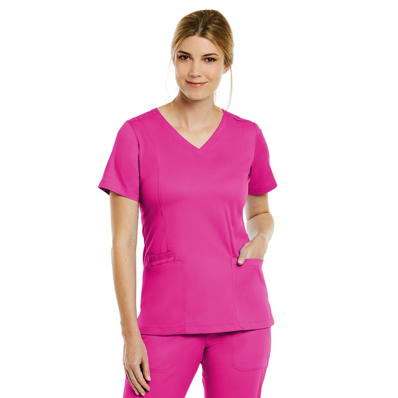 Women's Three-Pocket V-Neck Top - 3501 - Hot Pink