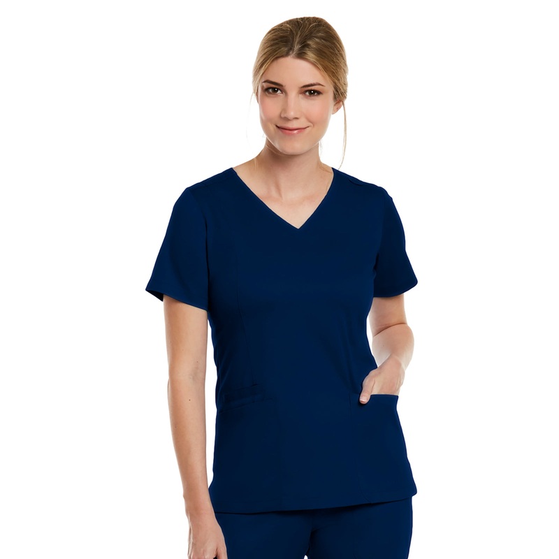 Women's Three-Pocket V-Neck Top - 3501 - Navy