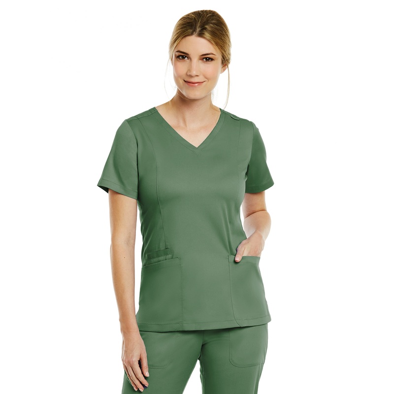 Women's Three-Pocket V-Neck Top - 3501 - Olive