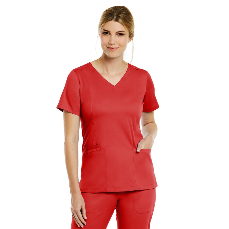 Women's Three-Pocket V-Neck Top - 3501 - Red