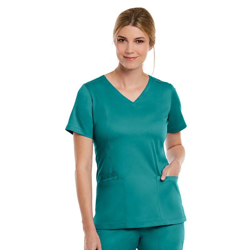 Women's Three-Pocket V-Neck Top - 3501 - Teal