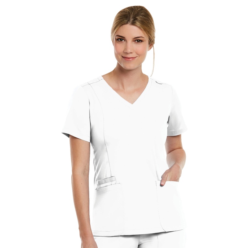Women's Three-Pocket V-Neck Top - 3501 - White