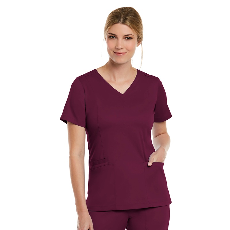 Women's Three-Pocket V-Neck Top - 3501 - Wine