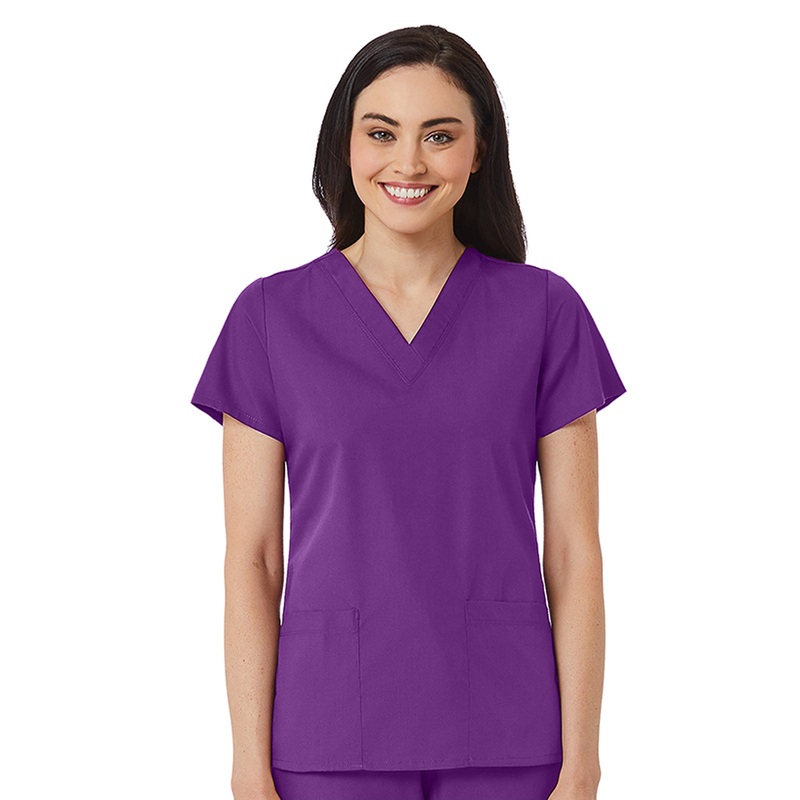 Women's V-Neck Two Pocket Top - 1716 - Eggplant