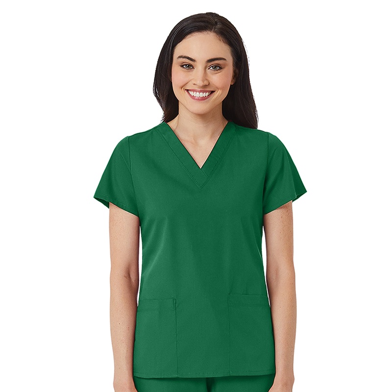 Women's V-Neck Two Pocket Top - 1716 - Hunter Green