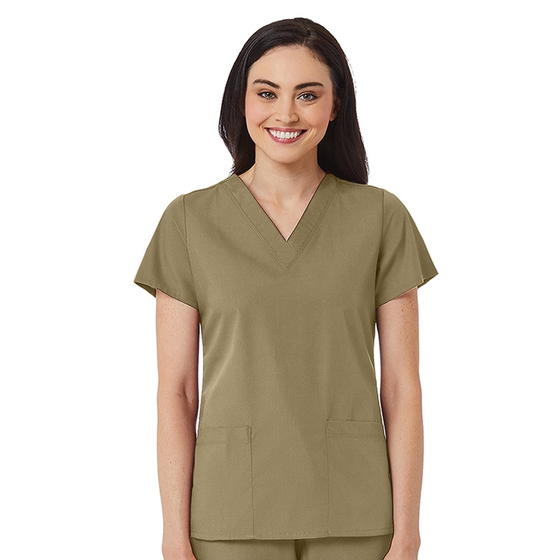Women's V-Neck Two Pocket Top - 1716 - Khaki