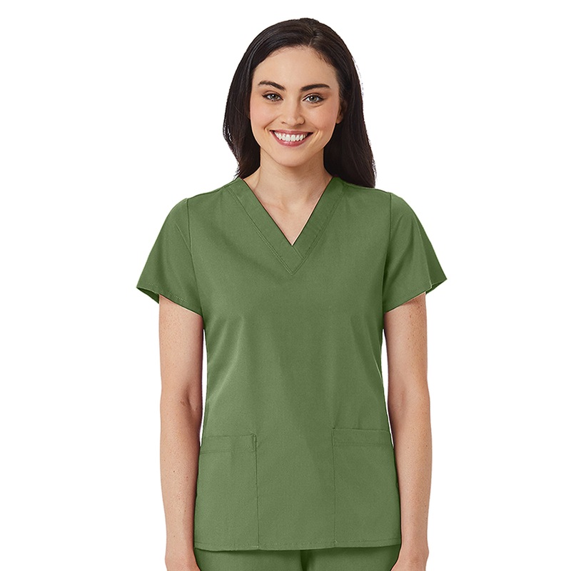 Women's V-Neck Two Pocket Top - 1716 - Olive