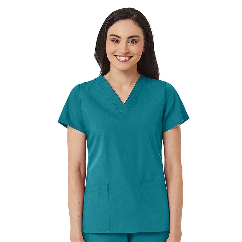 Women's V-Neck Two Pocket Top - 1716 - Teal