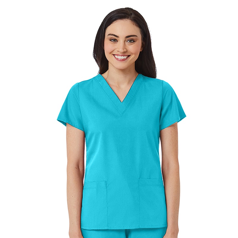 Women's V-Neck Two Pocket Top - 1716 - Turquoise