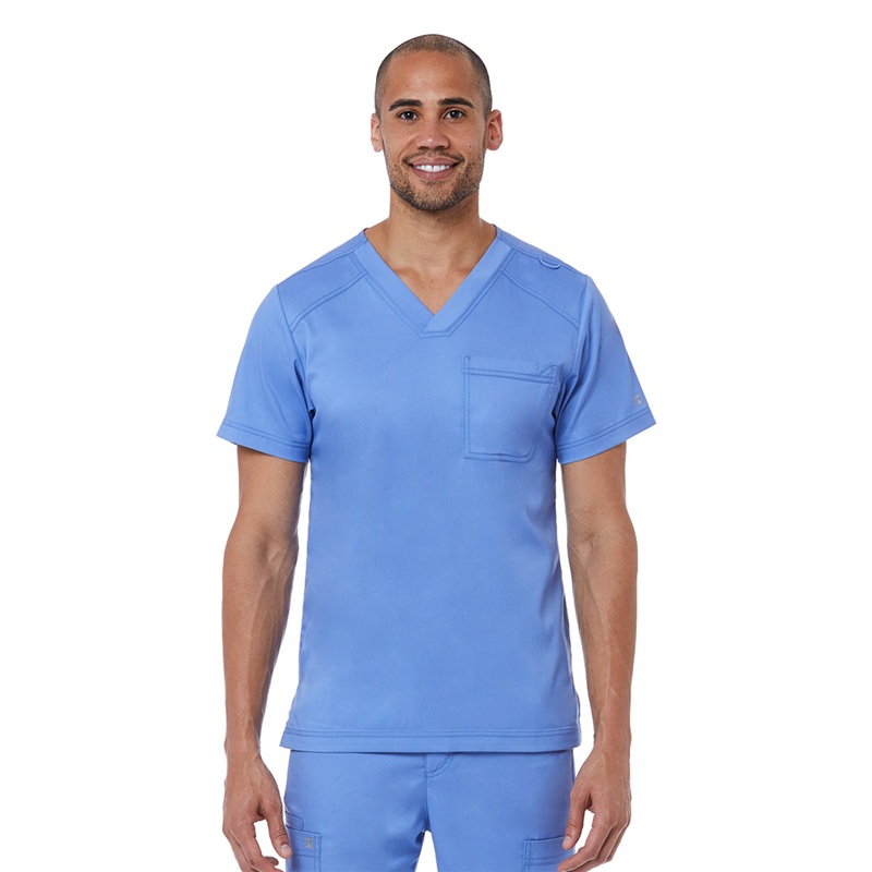 Men's One-Pocket V-Neck Top - 5501 - Ceil Blue