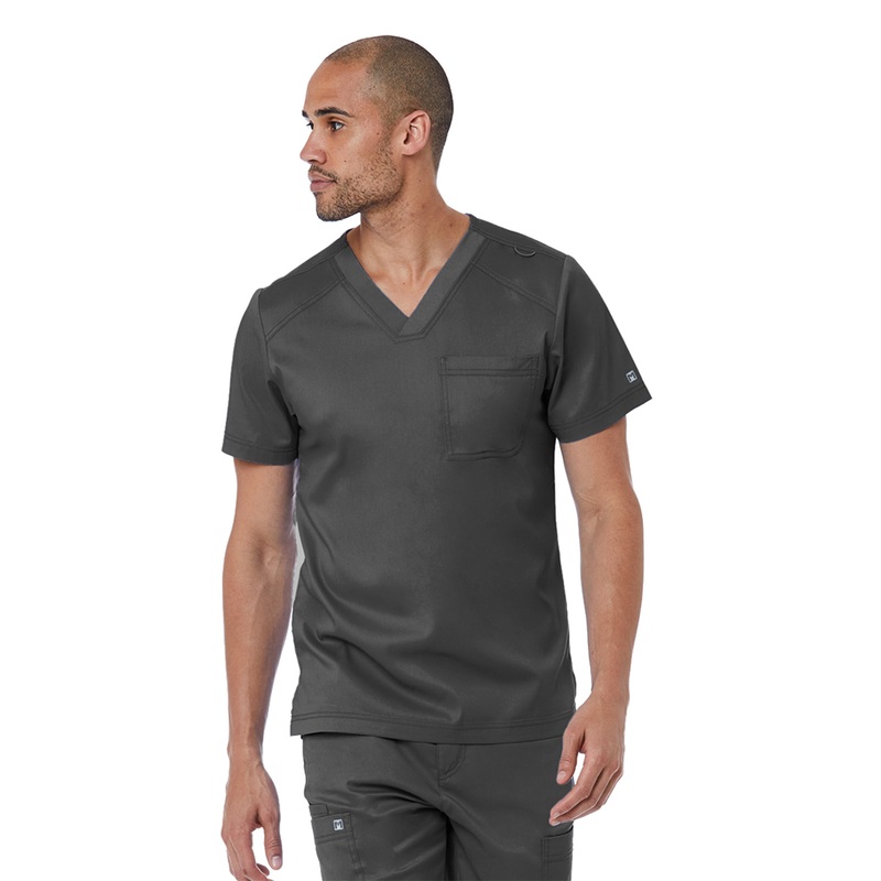 Men's One-Pocket V-Neck Top - 5501 - Pewter