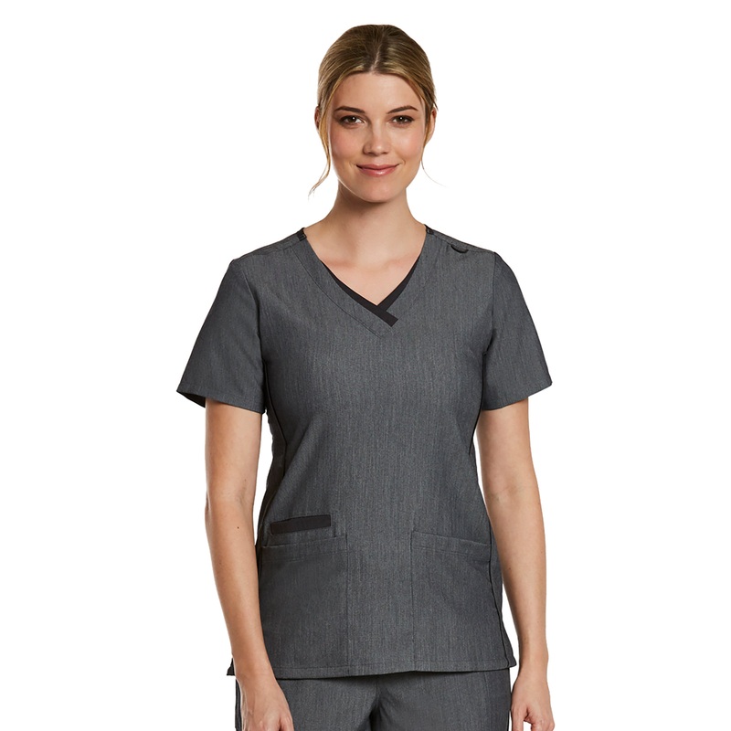 Women's Layered Three-Pocket V-Neck Top - 3901 - Heather Grey