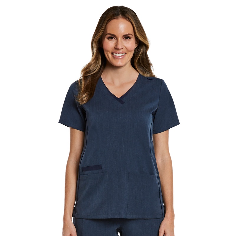 Women's Layered Three-Pocket V-Neck Top - 3901 - Heather Navy