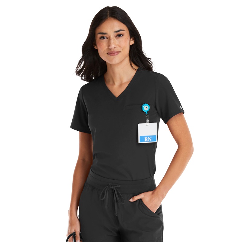 Women's One-Pocket V-Neck Tuck-In Top - 4530 - Black