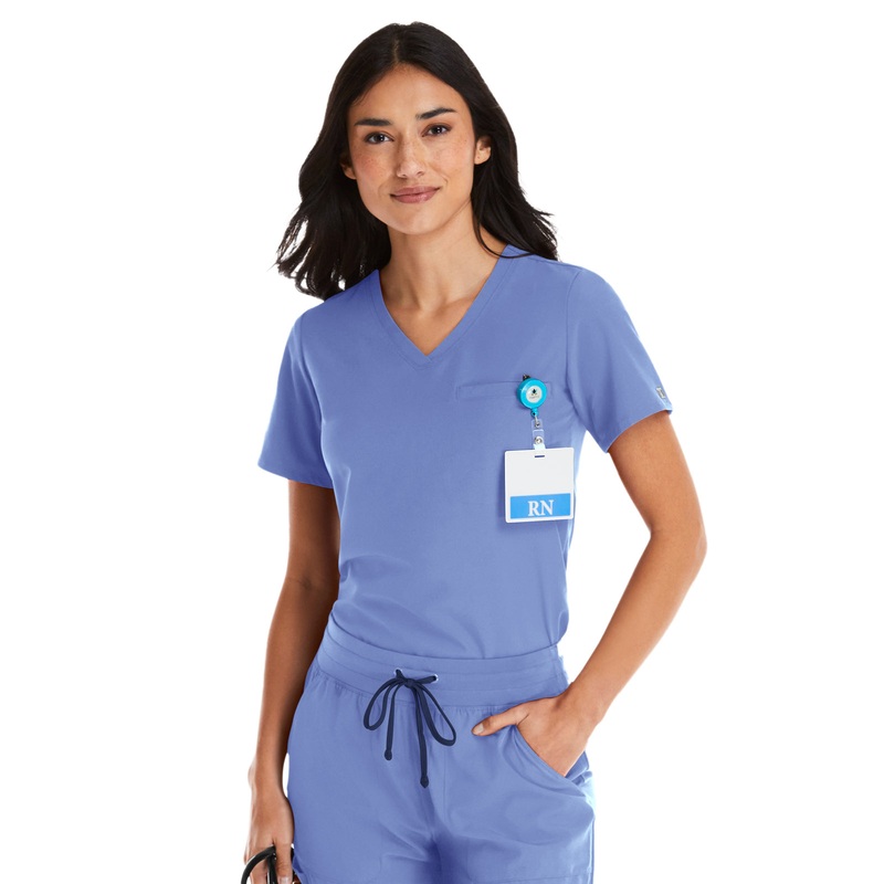 Women's One-Pocket V-Neck Tuck-In Top - 4530 - Ceil Blue