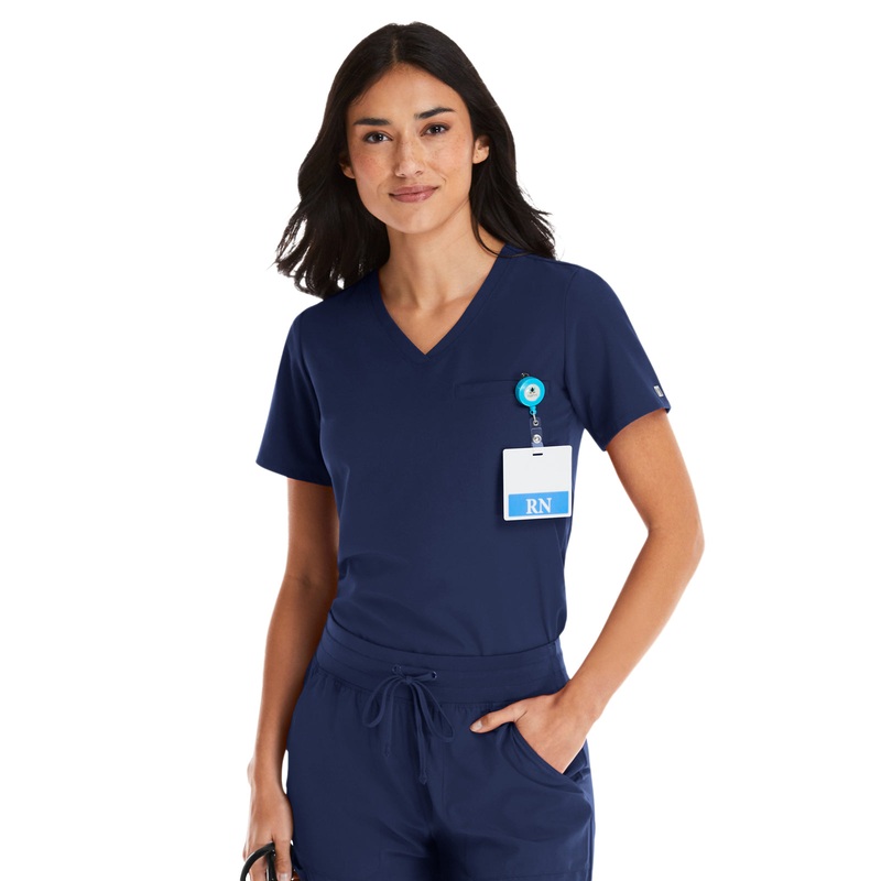 Women's One-Pocket V-Neck Tuck-In Top - 4530 - Navy