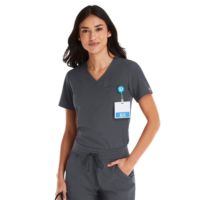 Women's One-Pocket V-Neck Tuck-In Top - 4530 - Pewter