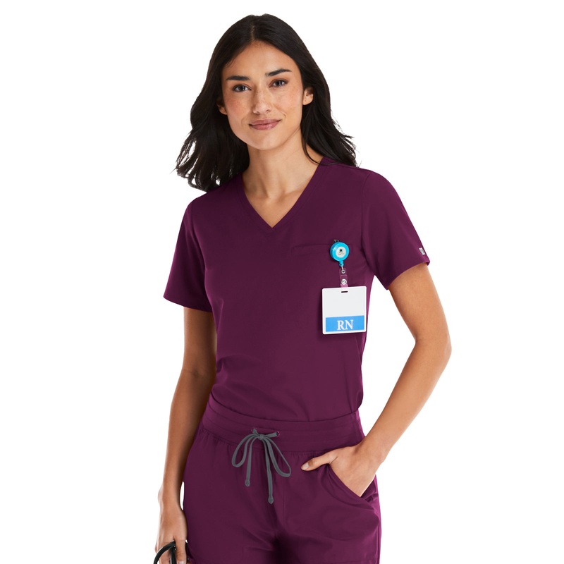 Women's One-Pocket V-Neck Tuck-In Top - 4530 - Wine