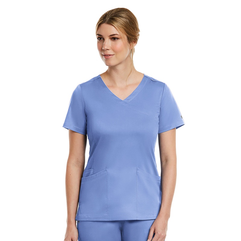 Women's Three-Pocket Curved Mock Wrap Top - 3701 - Ceil Blue