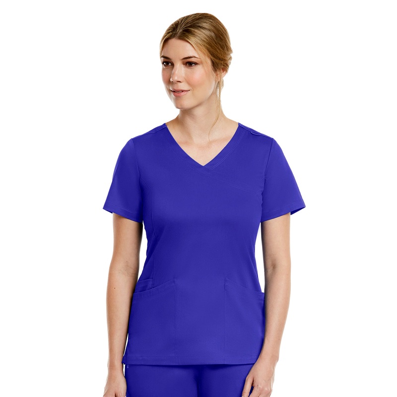 Women's Three-Pocket Curved Mock Wrap Top - 3701 - Galaxy Blue