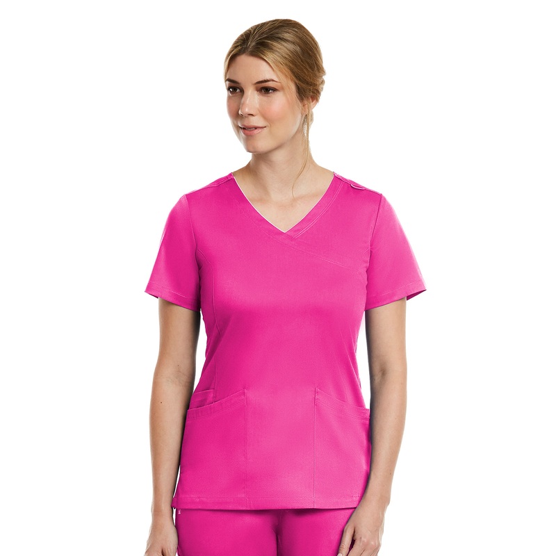 Women's Three-Pocket Curved Mock Wrap Top - 3701 - Hot Pink