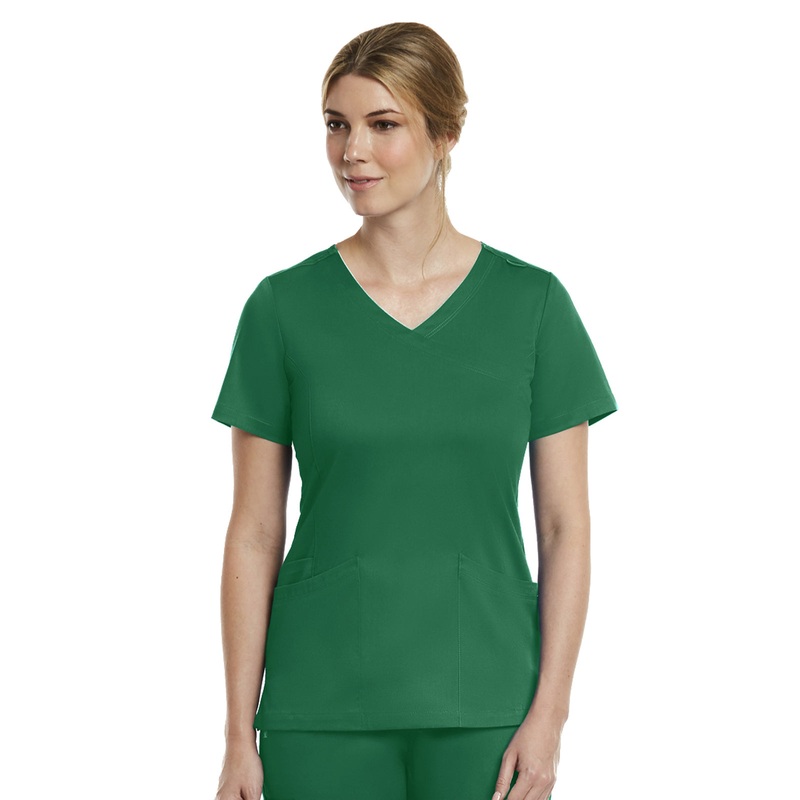 Women's Three-Pocket Curved Mock Wrap Top - 3701 - Hunter Green