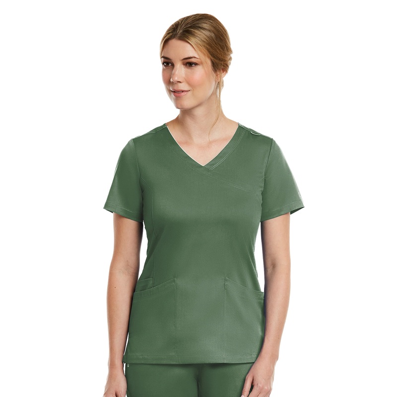 Women's Three-Pocket Curved Mock Wrap Top - 3701 - Olive