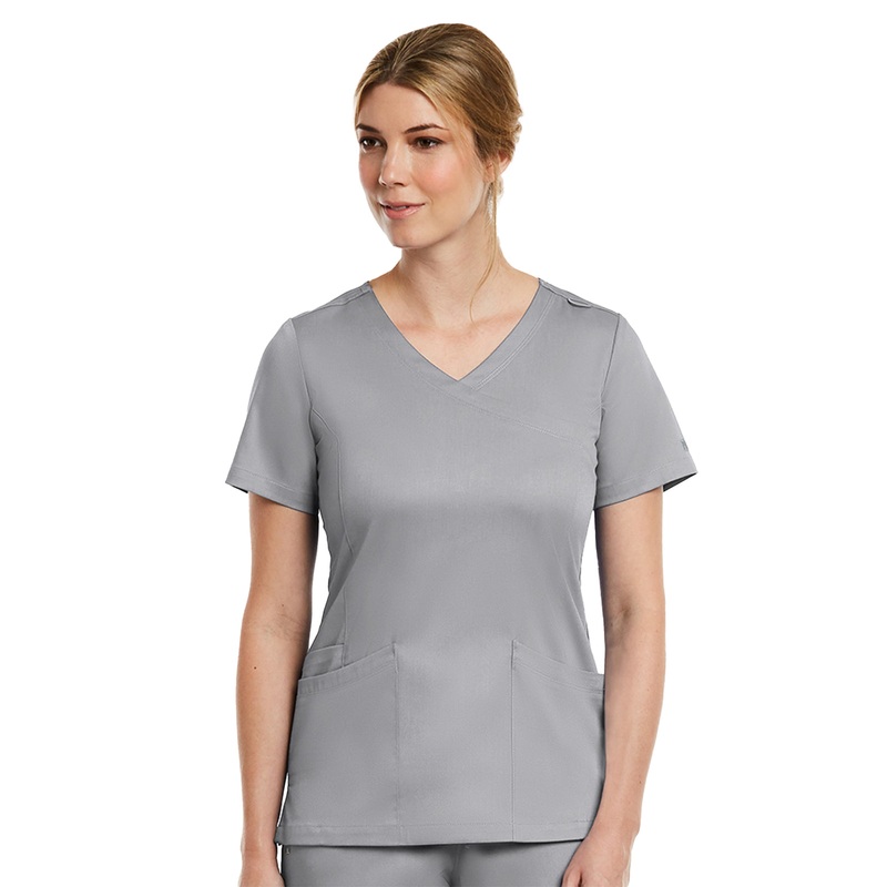 Women's Three-Pocket Curved Mock Wrap Top - 3701 - Quiet Grey