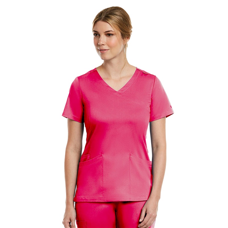 Women's Three-Pocket Curved Mock Wrap Top - 3701 - Watermelon