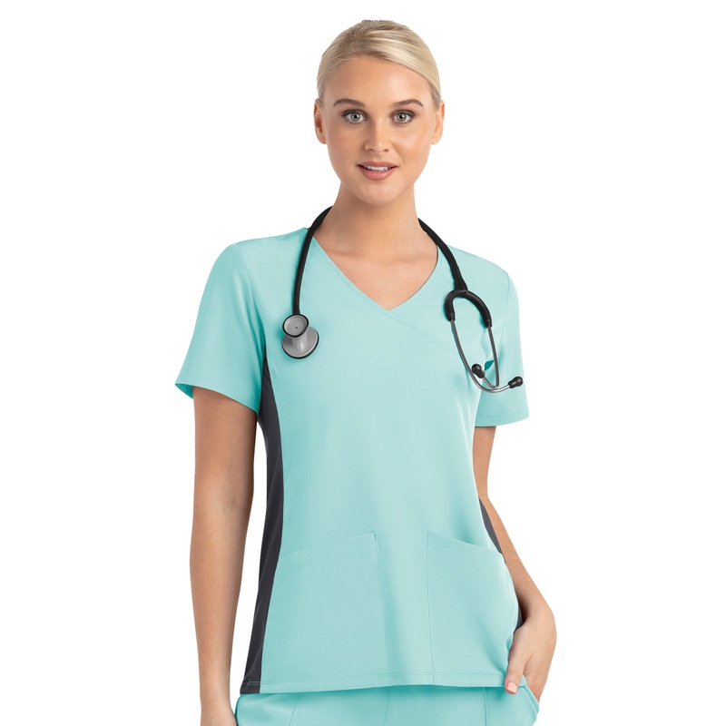 Women's Two-Pocket Mock Wrap Top - 4520 - Aruba Blue