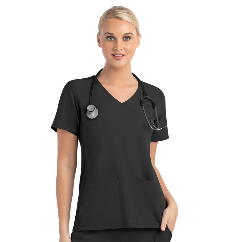 Women's Two-Pocket Mock Wrap Top - 4520 - Black