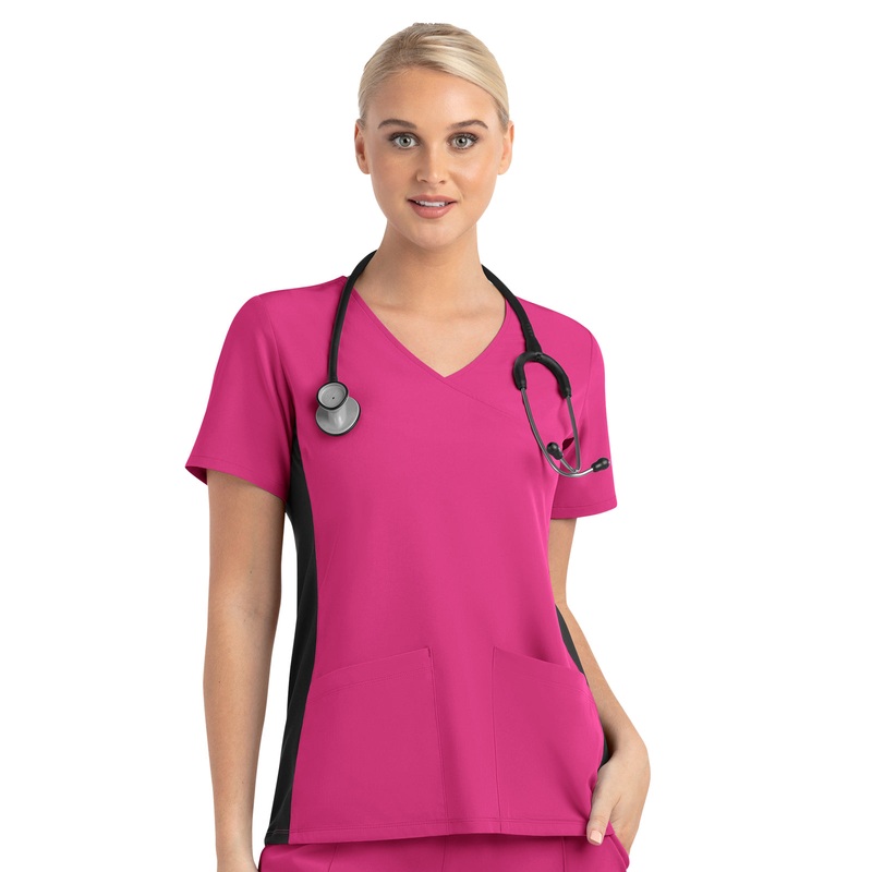 Women's Two-Pocket Mock Wrap Top - 4520 - Hot Pink