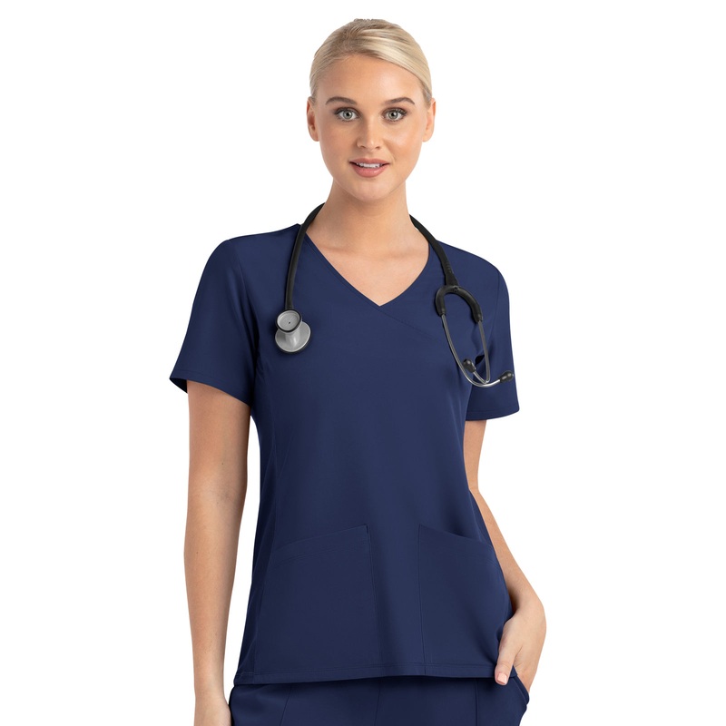 Women's Two-Pocket Mock Wrap Top - 4520 - Navy